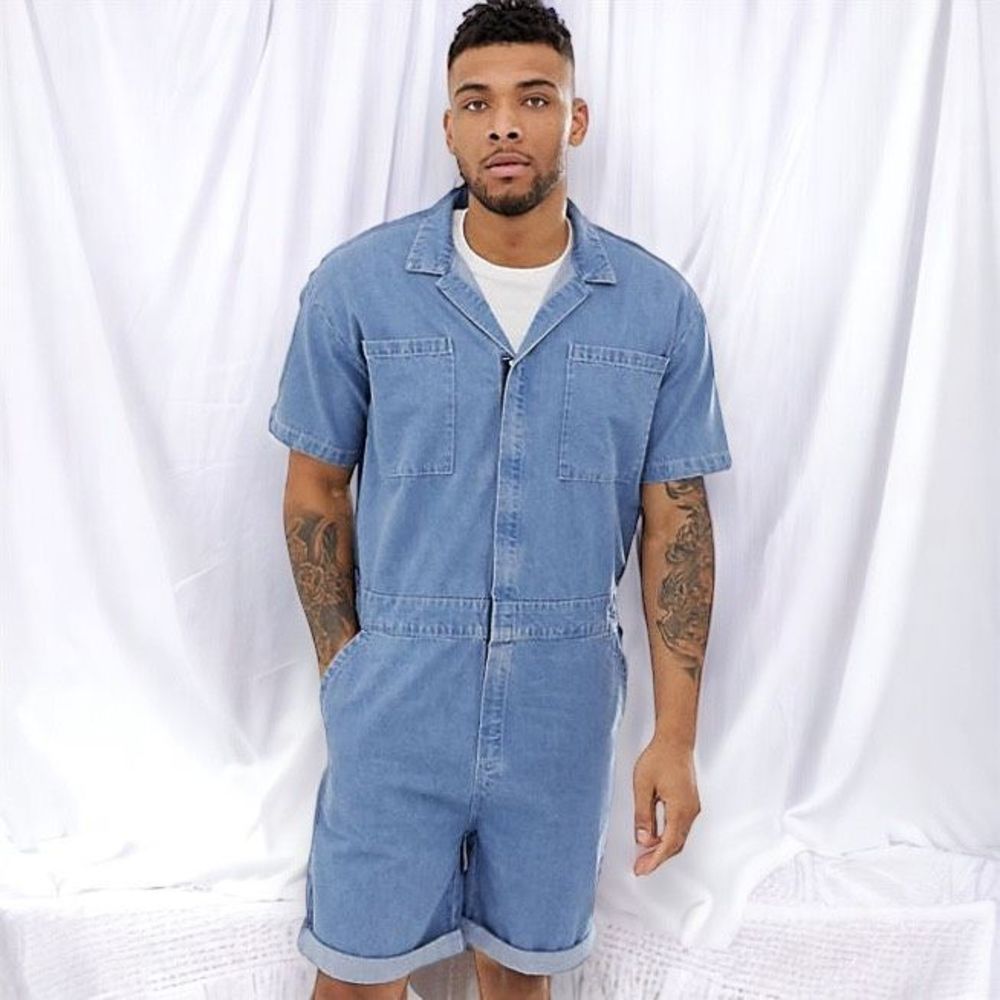 ASOS Design Denim Jumpsuit Mens Size 34 Mid Wash Blue